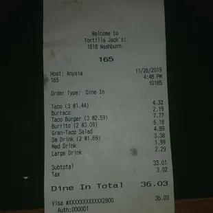 Jacks receipt.