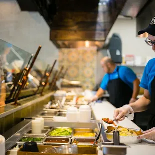 a man serving food