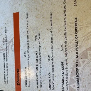 a menu for a restaurant