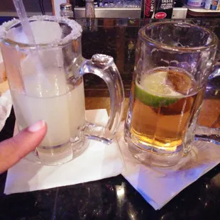 Her Frozen Margarita and my Modelo con limon
