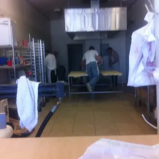 Workers in action making flour tortillas at 11 am