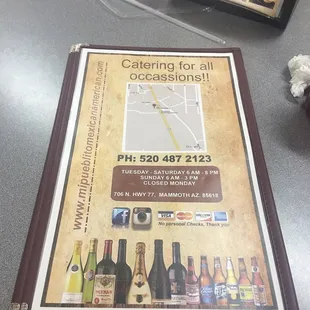 Menu back - they have drinks!!
