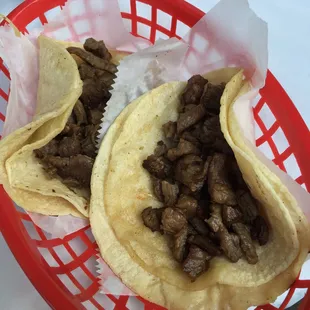 Just plain steak tacos (served like this)