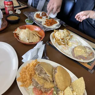 a table with plates of food
