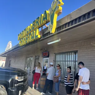 Outside. Line to order