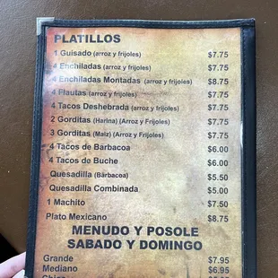 menu