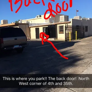 a parking lot with a van parked in front of it