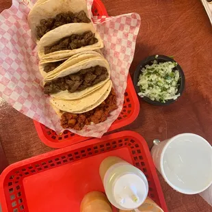 5 tacos $10. Tortillas are made in house.