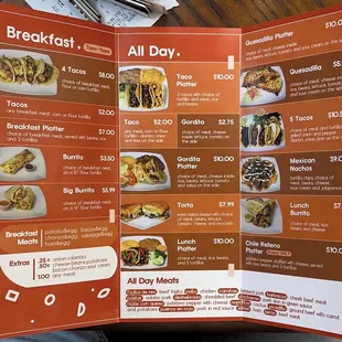 a menu for breakfast