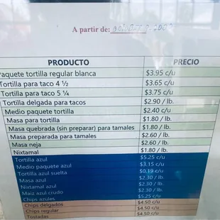 menu