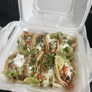 4 Chicken Tacos, 4 Carnita tacos