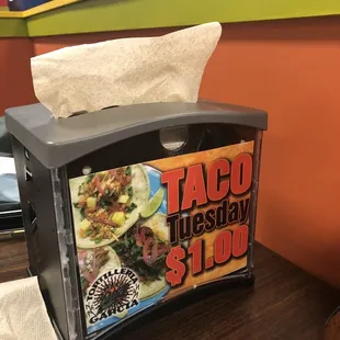 a taco tuesday $ 100 napkin dispenser