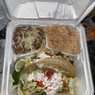 Taco Combo Platter w/ a steak taco and chicken taco.