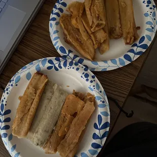Top plate bean only, bottom plate a mixture of pork, chicken, and bean tamales .