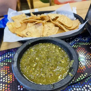 Green salsa with chips