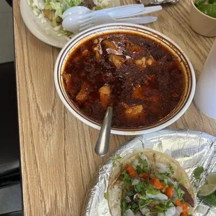 Sope, menudo and carnitas taco