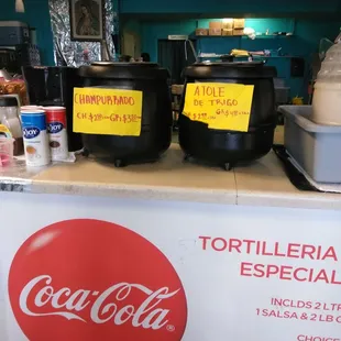 Champurrado (Masa based hot chocolate) and atole de trigo (like an oatmeal)