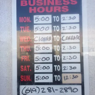 Business Hours as of January 2018