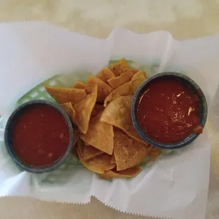 Sturdy chips and salsa.