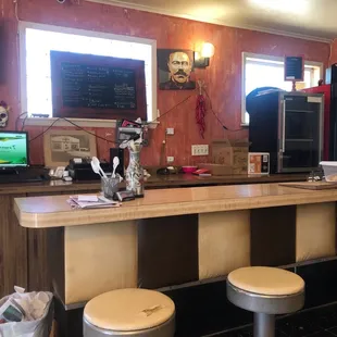 The register and singles counter.