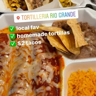 Enchiladas with red sauce - fill it with cheese or choice your choice of meat.