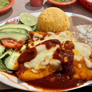 Chicken enchiladas with red sauce