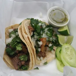 Lengua (Beef Tongue) Taco and Tripa (Beef Tripe) Taco