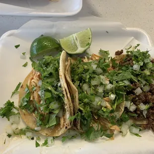 Street tacos, 2 chicken and 1 steak