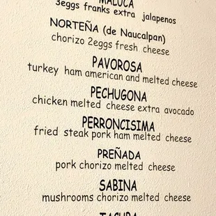 a list of different types of food