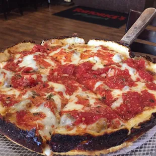 DEEP DISH with Caramelized Burnt Cheese Crust!