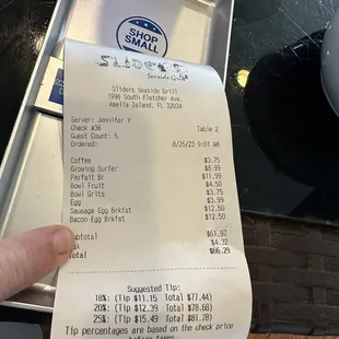 a person holding a receipt