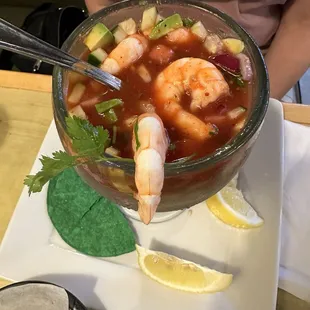 Shrimp cocktail full of big size shrimp.