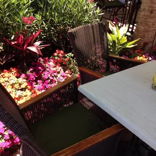 Some little shaded tables with garden chairs.  Comfy and a great view of the ocean!