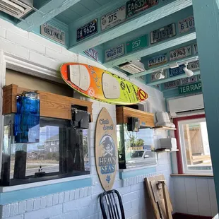 The fish tanks by the front 3 booths.