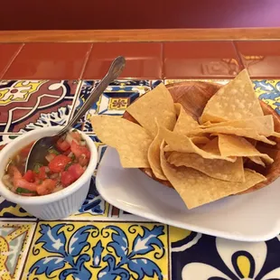 Fresh salsa and chips as starter