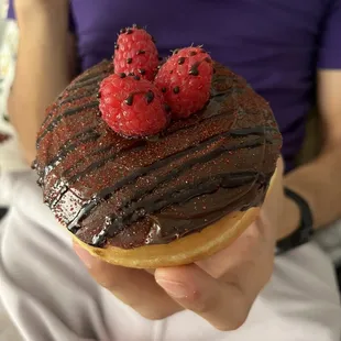 Chocolate sprinkle doughnut with Raspberry Donut