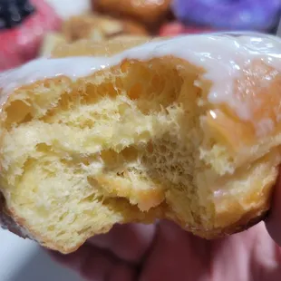 Inside of super dry apple filled donut