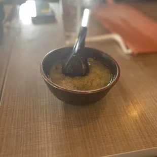 a bowl of soup on a table