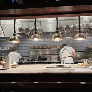 Open kitchen area inside Tosca Café in San Francisco.