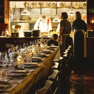 a long table set for a meal
