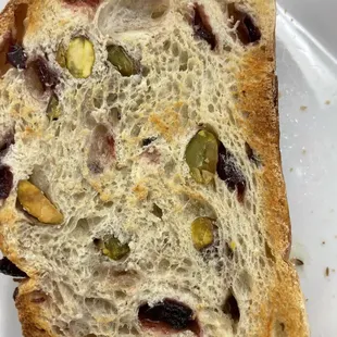 And the goodness of the cranberries and pistachios in my breakfast toast!