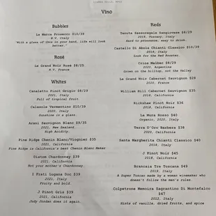 Wine menu