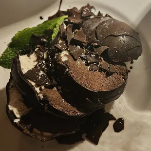 Tartufo - enormous portion of vanilla and chocolate ice cream covered in hard chocolate