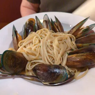 Linguine and Mussels in white wine sauce