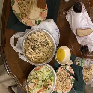 Fettuccine Duchessa, Chicken Picatta, Caesar salad