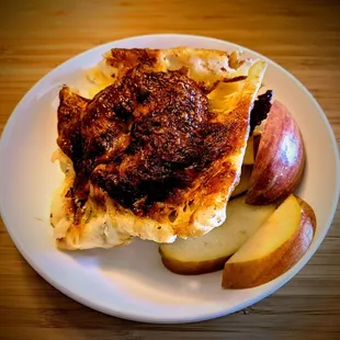 "Detroit-style" bagel, melted, crispy cheese that runs to the sides of the pan