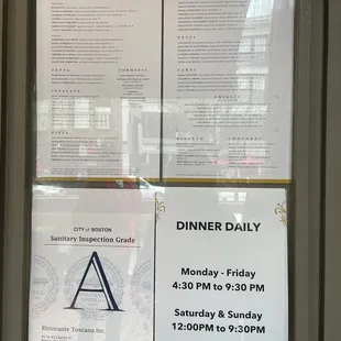Menu and hours