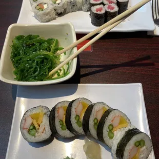 98. Futo Maki 8. Seaweed Salad 81. California Roll 82. Tuna Roll and a Philadelphia roll.