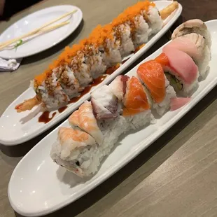 Rainbow and I can't remember the other but I believe Red Dragon Roll..delicious