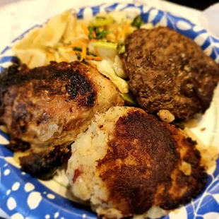 Okazuya Lunch fr@Toshi's Delicatessen; 12/13/2024. Hubby David ordered 4me, Hash Patty, Teri Hamburger, Chowfun &amp; Fried Chicken. Ono.